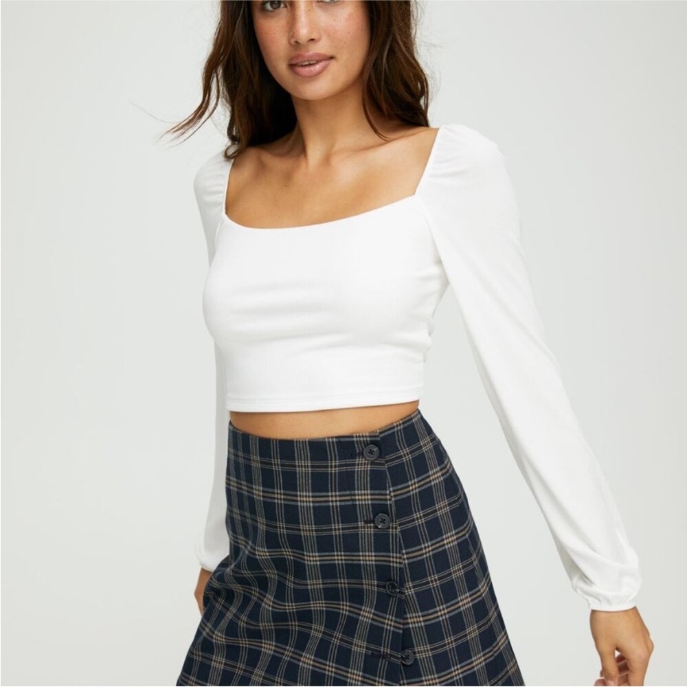 Aritzia Sunday Best Sz M Square Neck Baby Doll Milk Maid Cropped Ribbed Top EUC